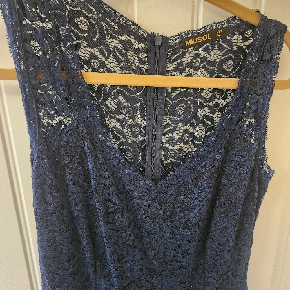Miusol Navy Lace Maxi Dress Sleeveless Formal Evening Dress Size M - Picture 2 of 7